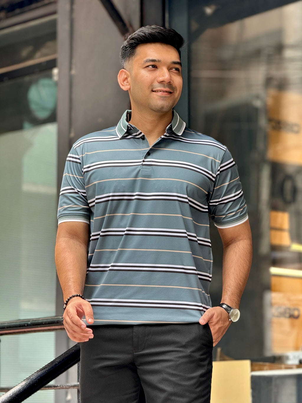 Deep forest stripe premium polo shirt