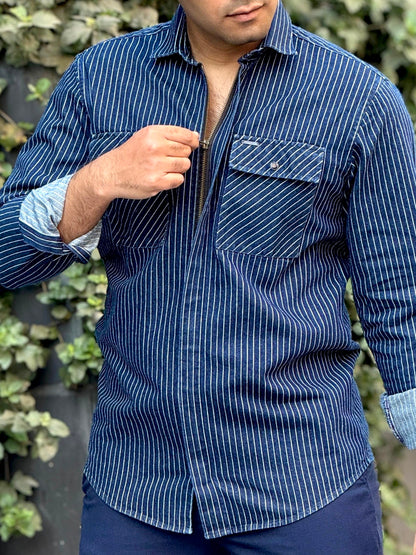 Blue stripe chain design denim full sleeve