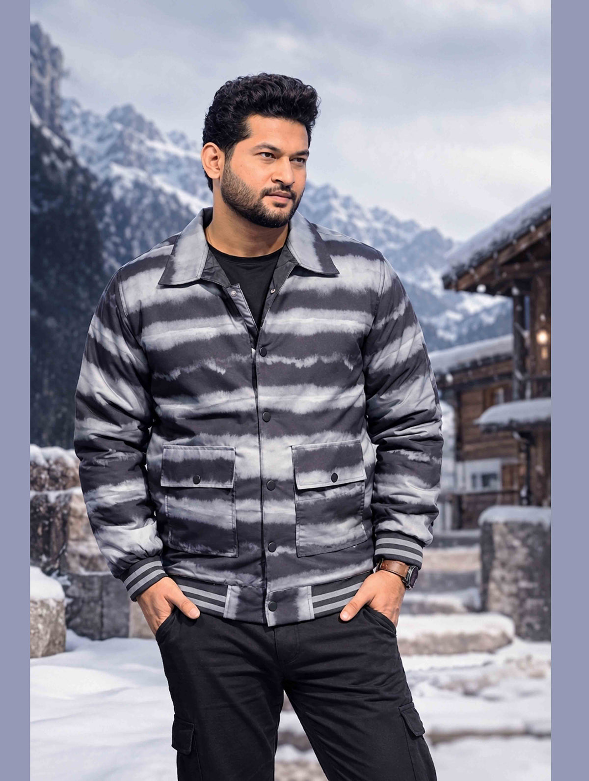 Gray color wave pattern premium jacket