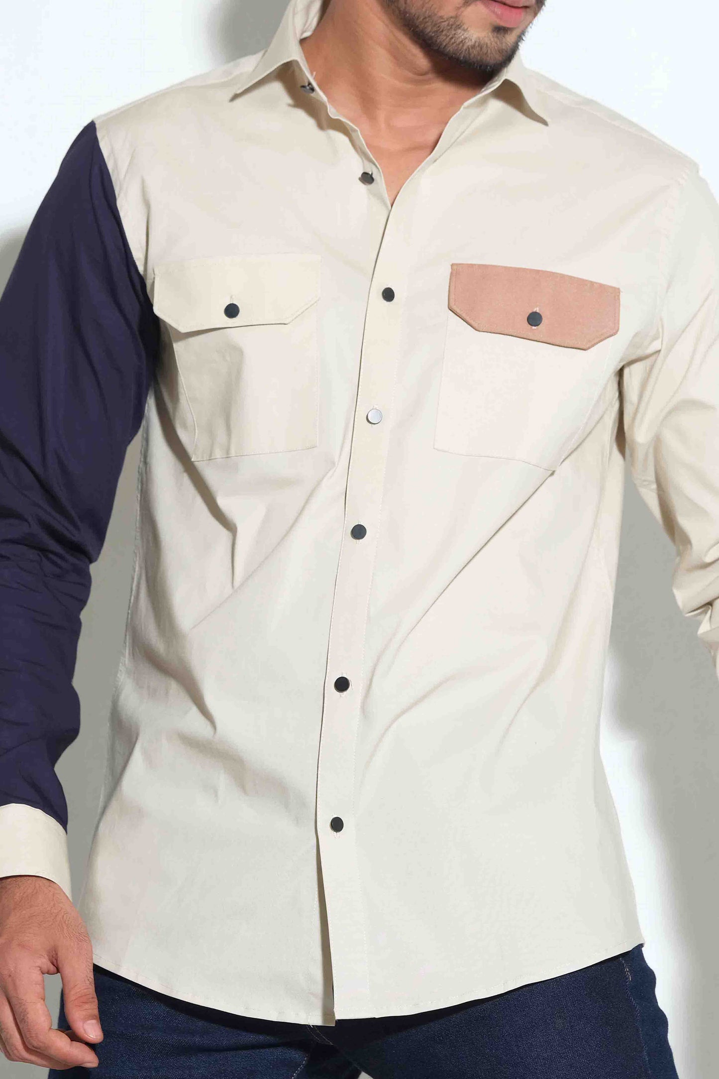 Beige hand contrast full sleeve shirt