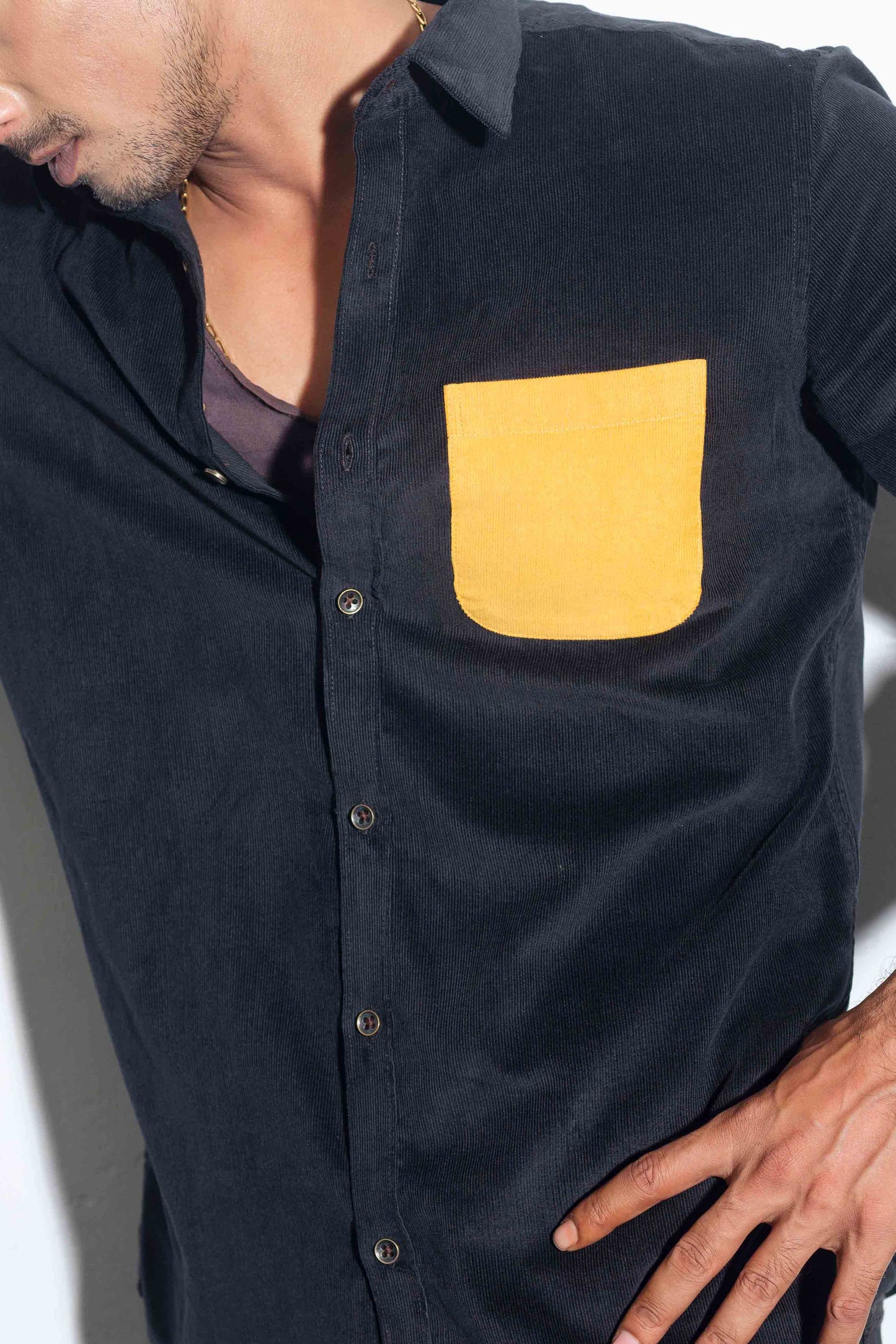 Black - yellow pocket cord shirt