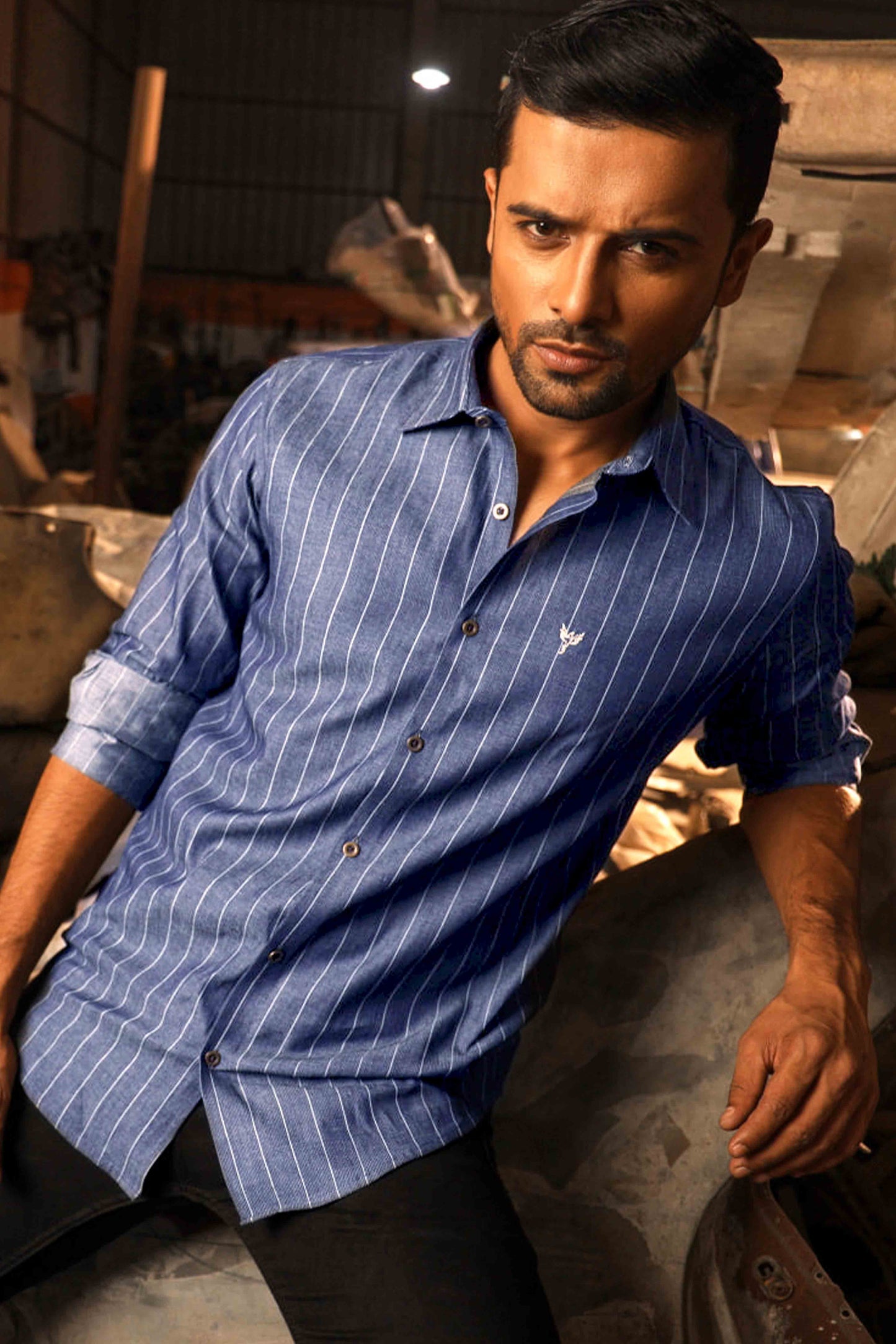 Blue denim stripe full sleeve shirt