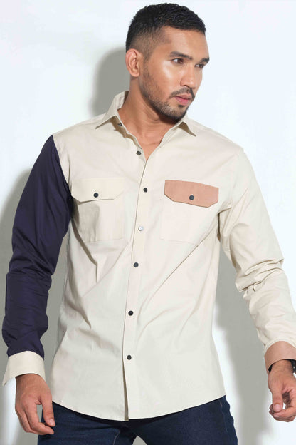 Beige hand contrast full sleeve shirt