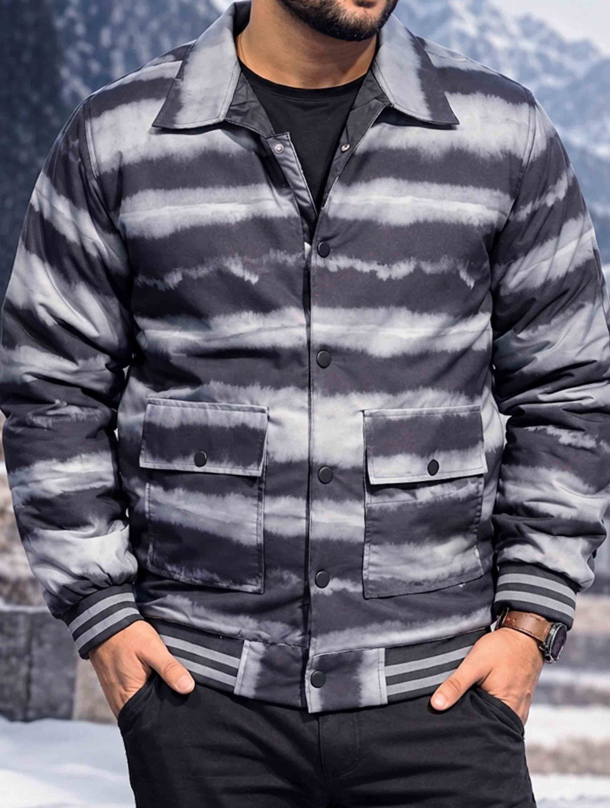 Gray color wave pattern premium jacket