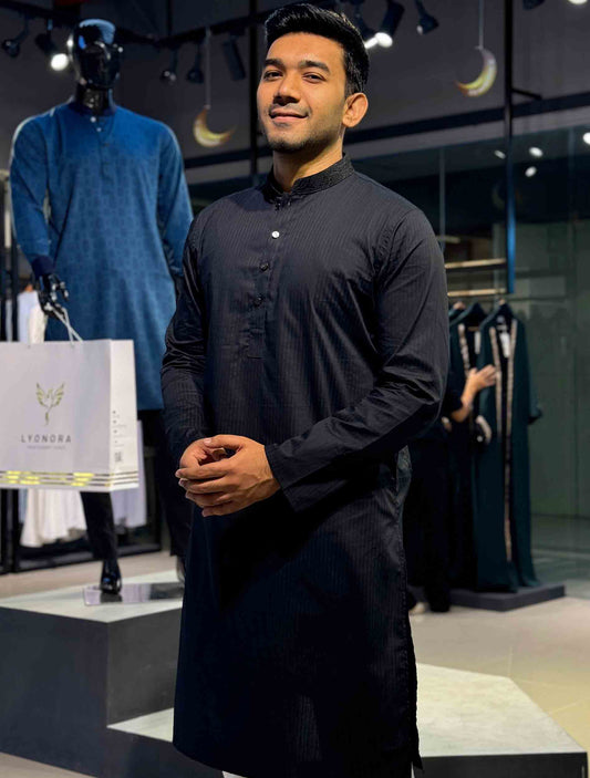 Black Stripe Collar Contrast Premium Panjabi