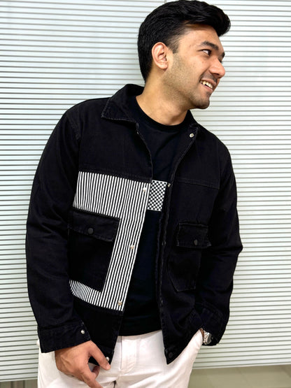 Black pocket contrast denim jacket