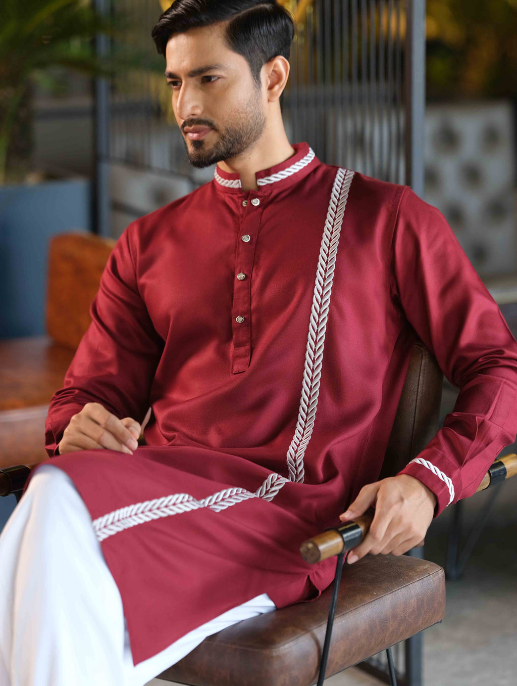 Red Wine Line embroidered panjabi