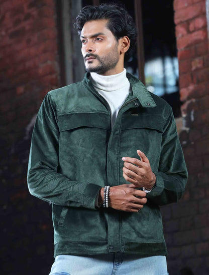 Forest green chest plated corduroy jacket