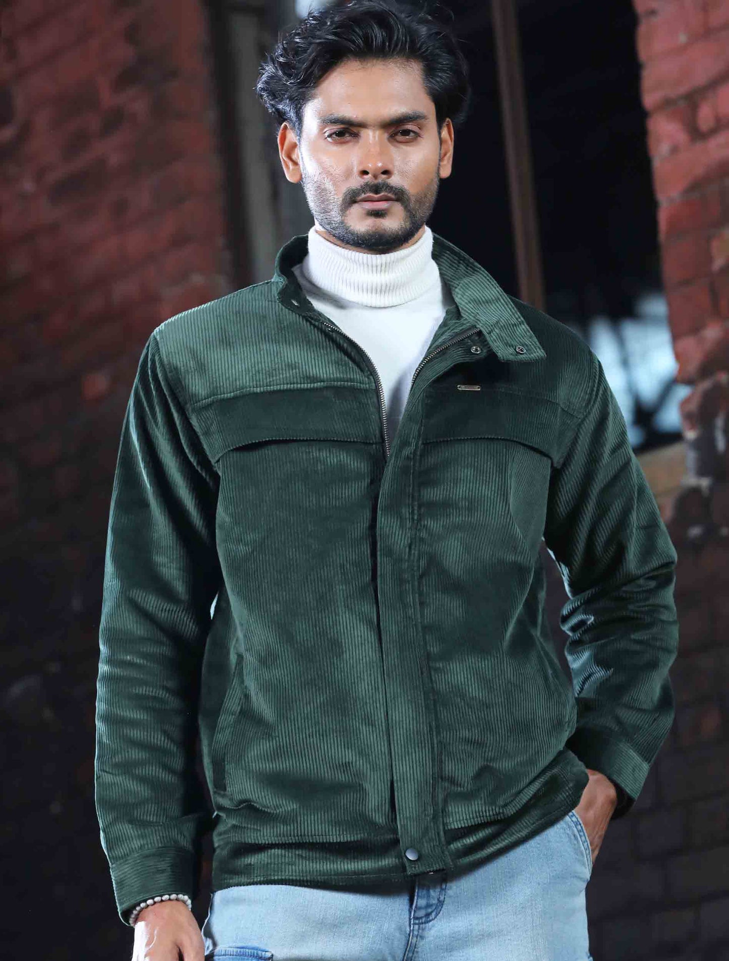 Forest green chest plated corduroy jacket