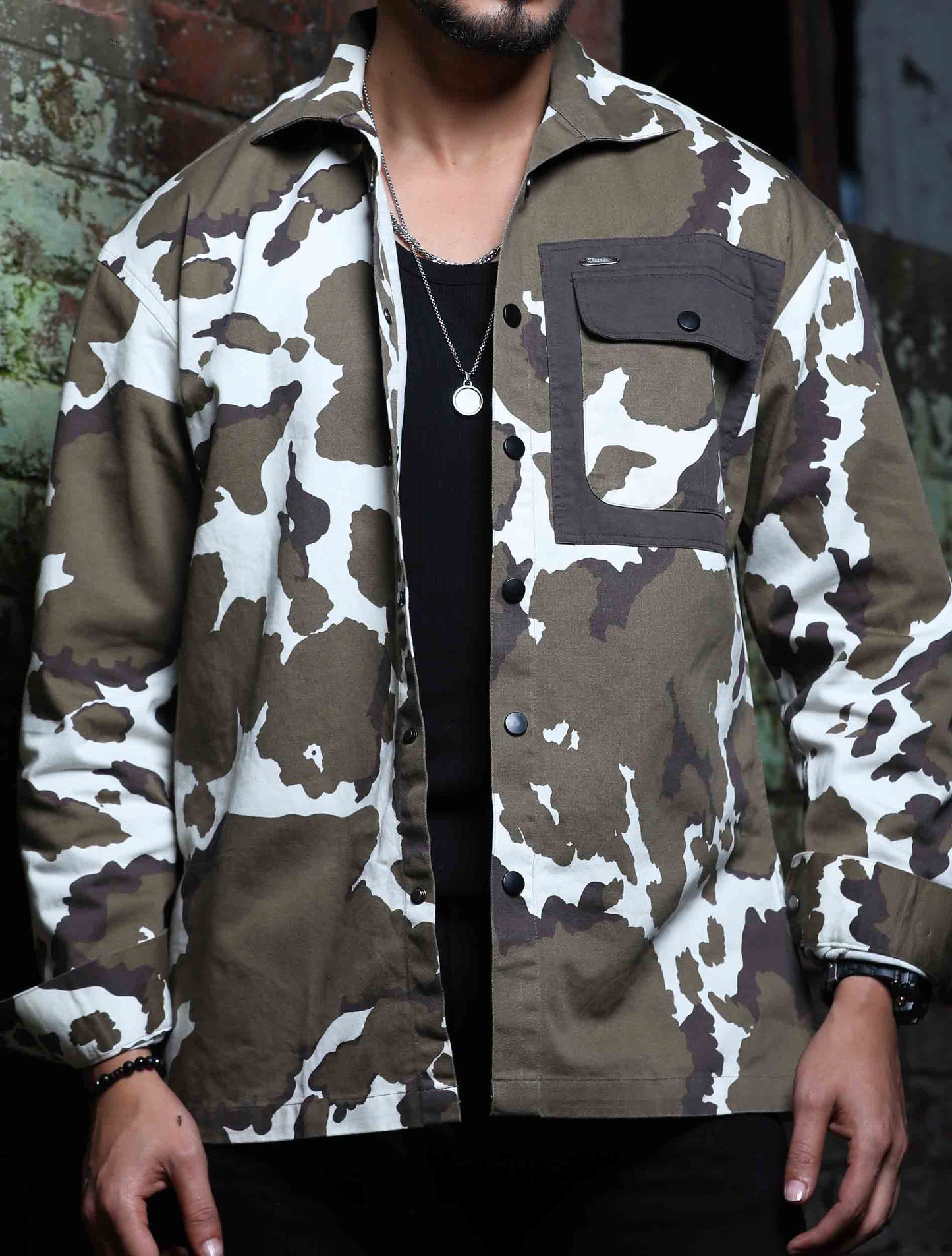 White - coffee camo printed shacket