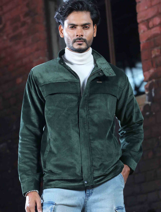 Forest green chest plated corduroy jacket