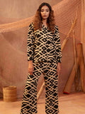 Black cream Abstract printed Female Co-Ord set