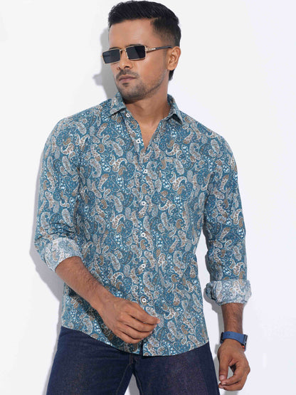 Air Force Blue Sankha Printed Premium Full sleeve Shirt