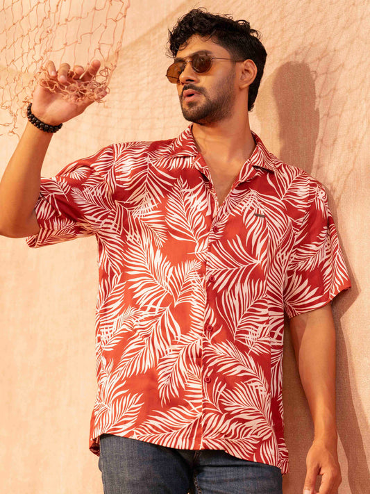 Red Leaf Printed Havana Shirt