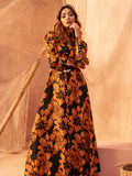 Orange Black printed Female Long Gown