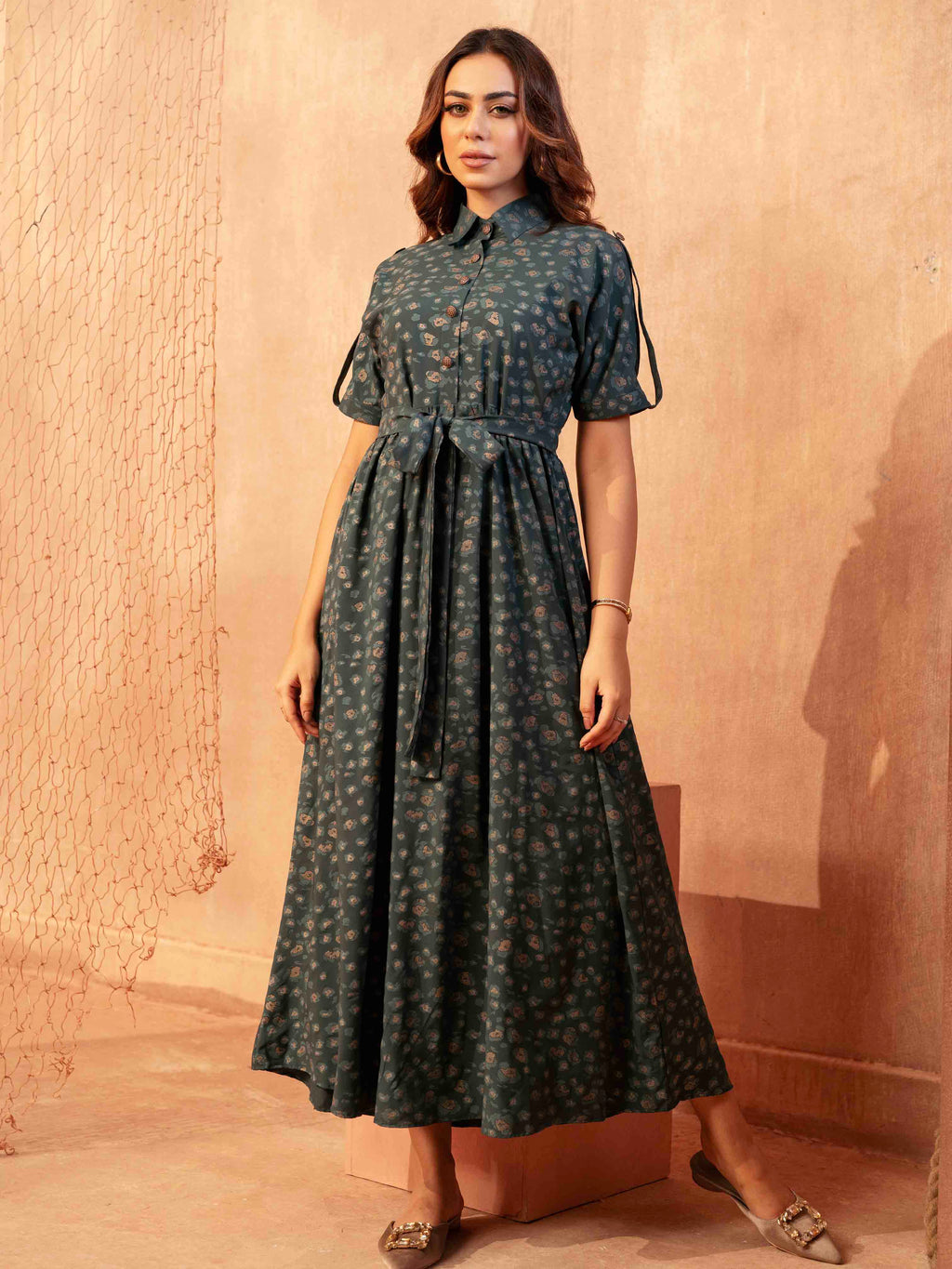 Ocean Blue Printed Long Dress