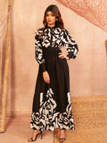 Black With White Printed Gown
