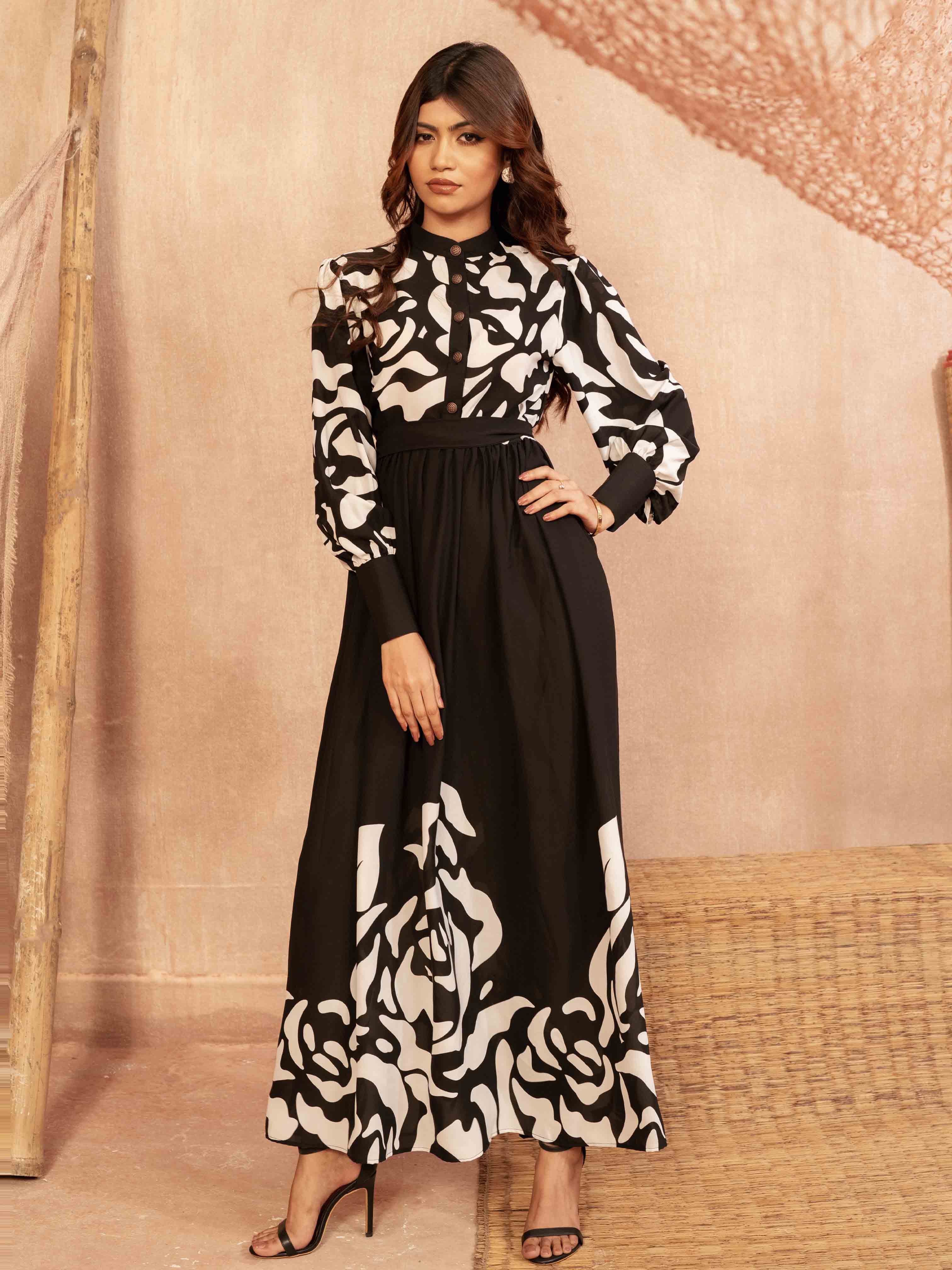 Black With White Printed Gown