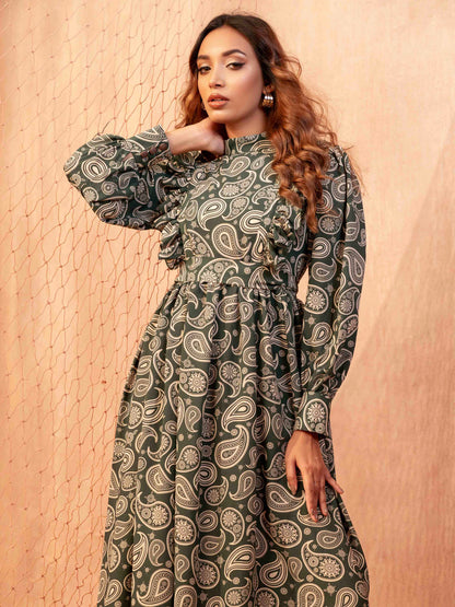 Green Sankha Printed Long Gown