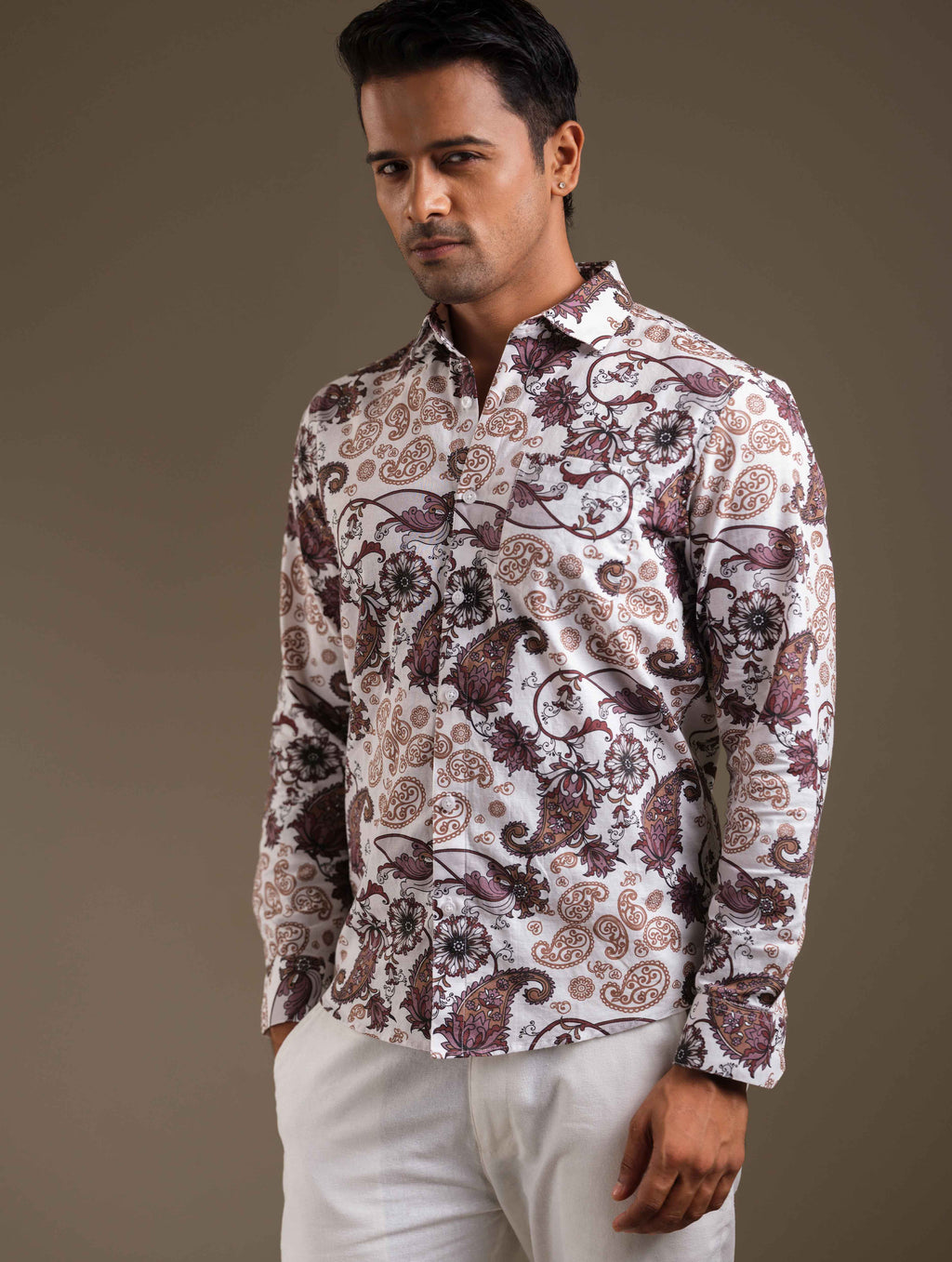 Cream Coffee printed casual shirt
