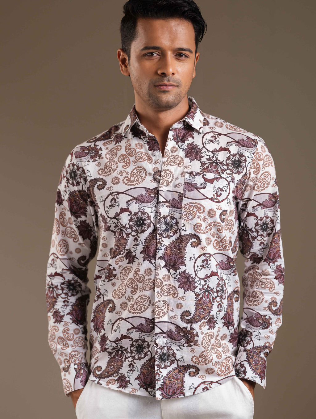 Cream Coffee printed casual shirt