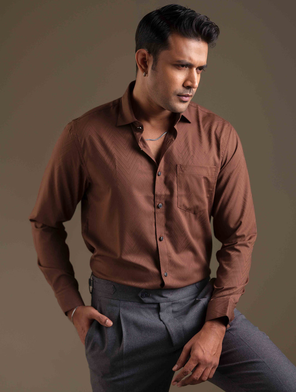 Dark Brown Zigzag Premium Bamboo Silk Shirt