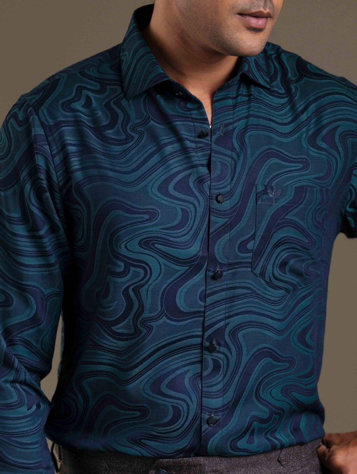 Green Blue print Premium Bamboo Silk Shirt