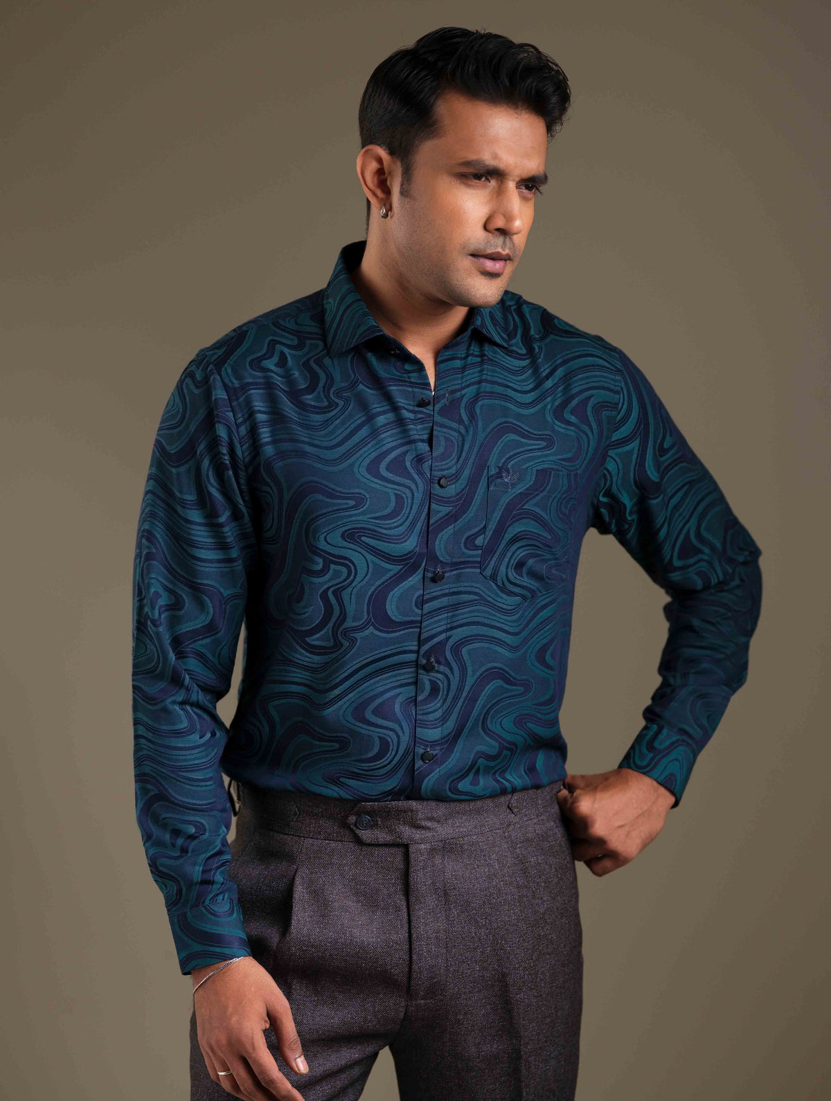 Green Blue print Premium Bamboo Silk Shirt