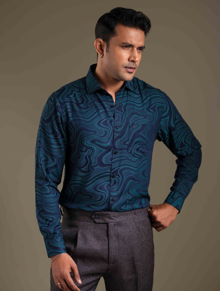 Green Blue print Premium Bamboo Silk Shirt