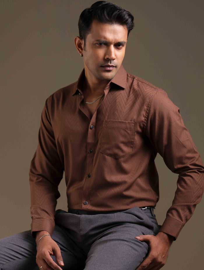 Dark Brown Zigzag Premium Bamboo Silk Shirt
