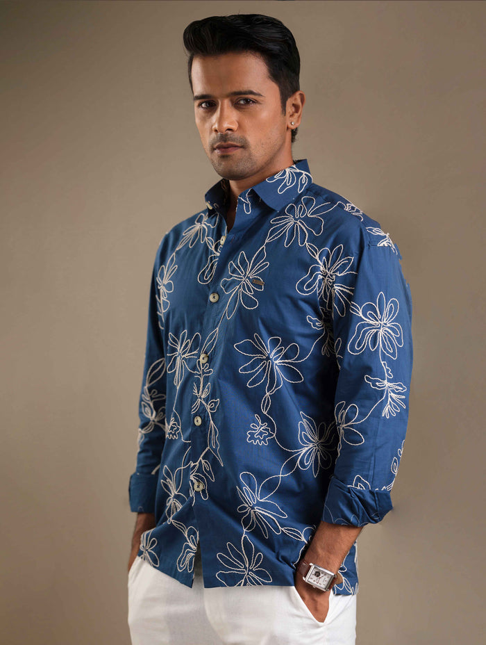 Space Blue Full Body Design Full Sleeve Shirt