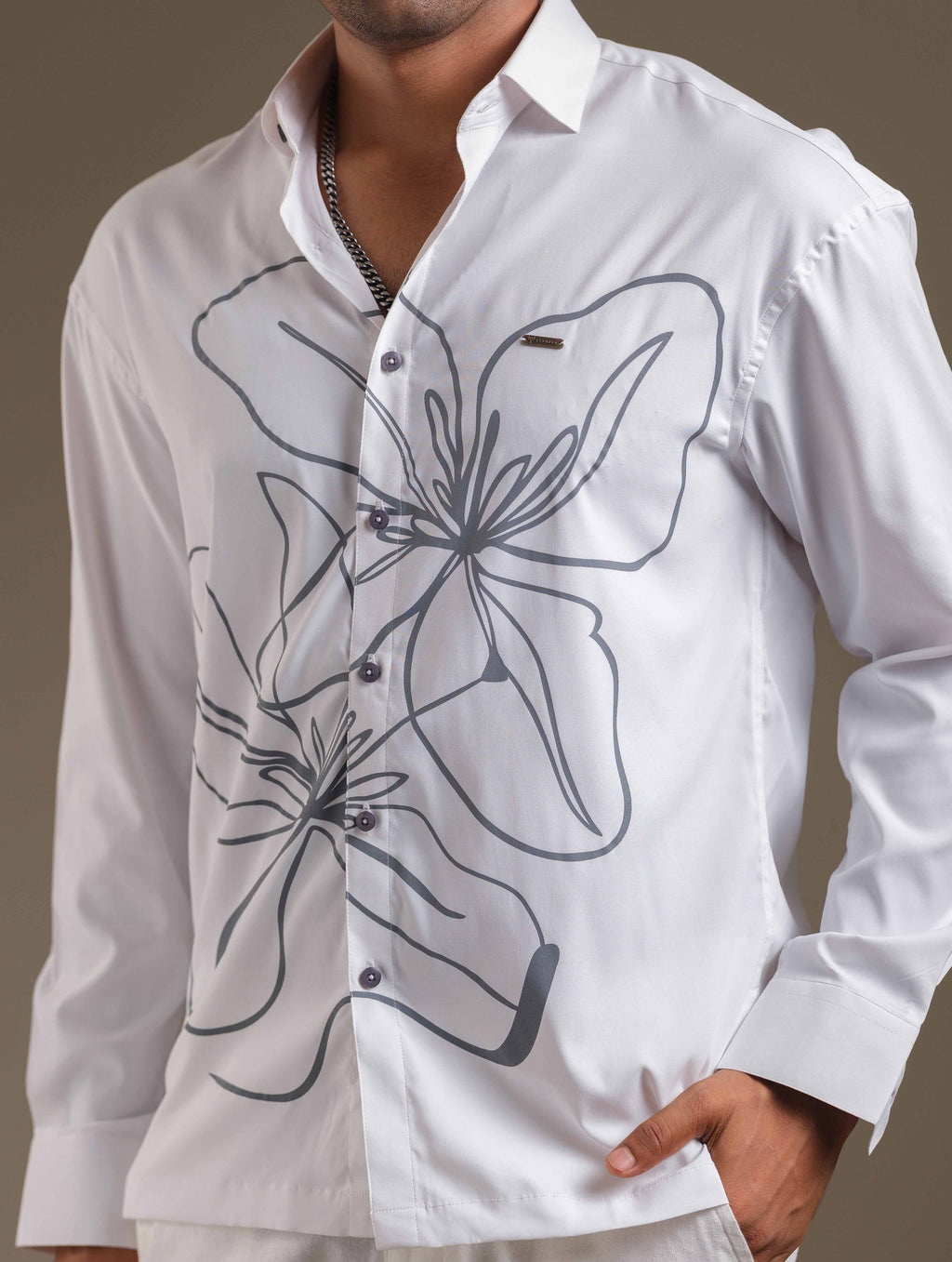 White chest printed casual shirt