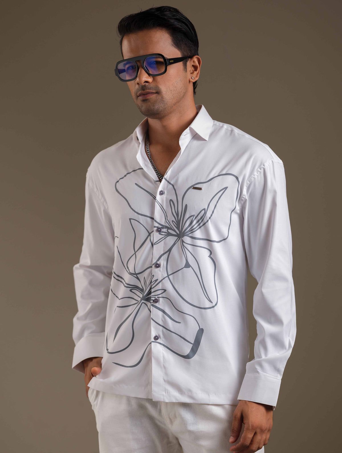 White chest printed casual shirt