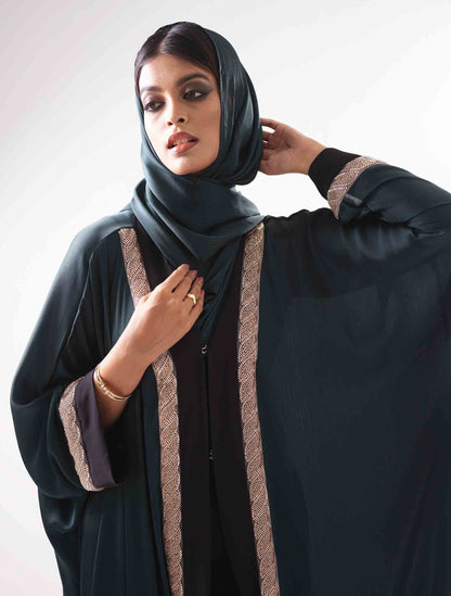 Green black contrast Shrug design female dress