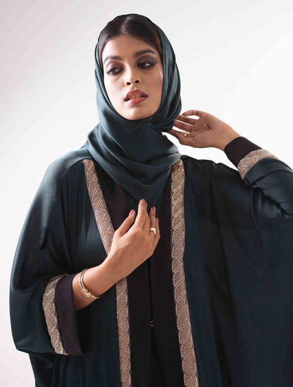 Green black contrast Shrug design female dress