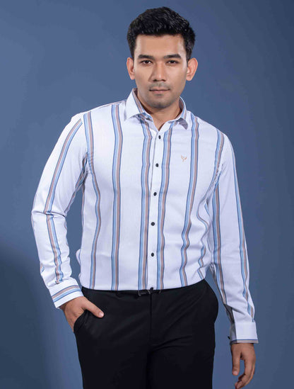 White sky brown stripe full sleeve premium shirt