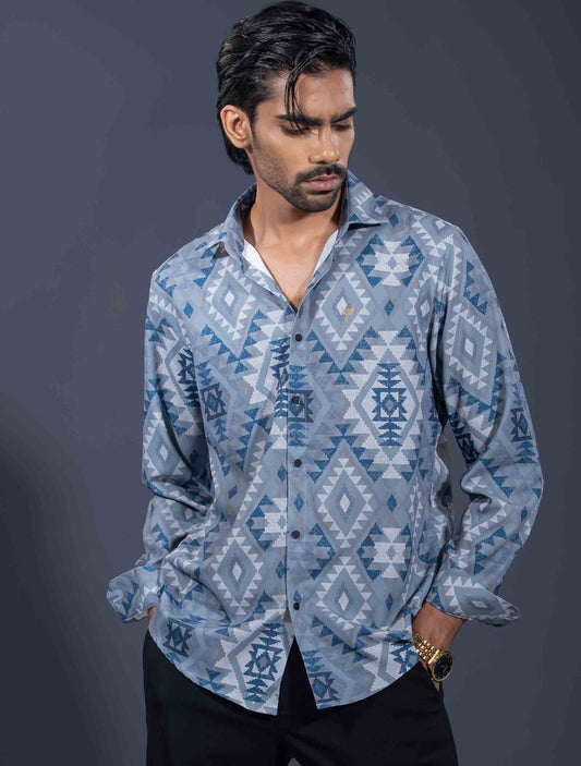 Grey Blue Pixel printed premium shirt