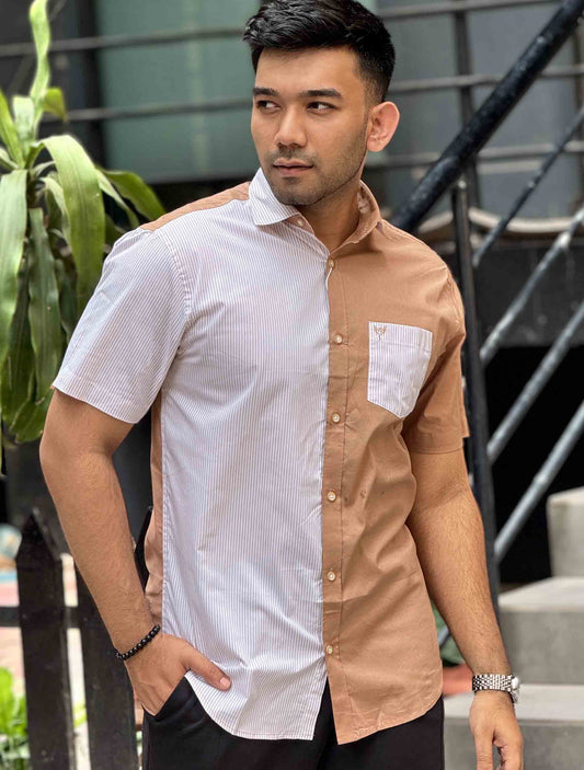 Tortilla brown stripe contrast half sleeve shirt