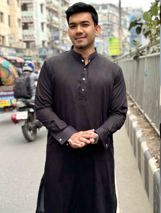 Black dark coffee printed Bamboo silk premium panjabi