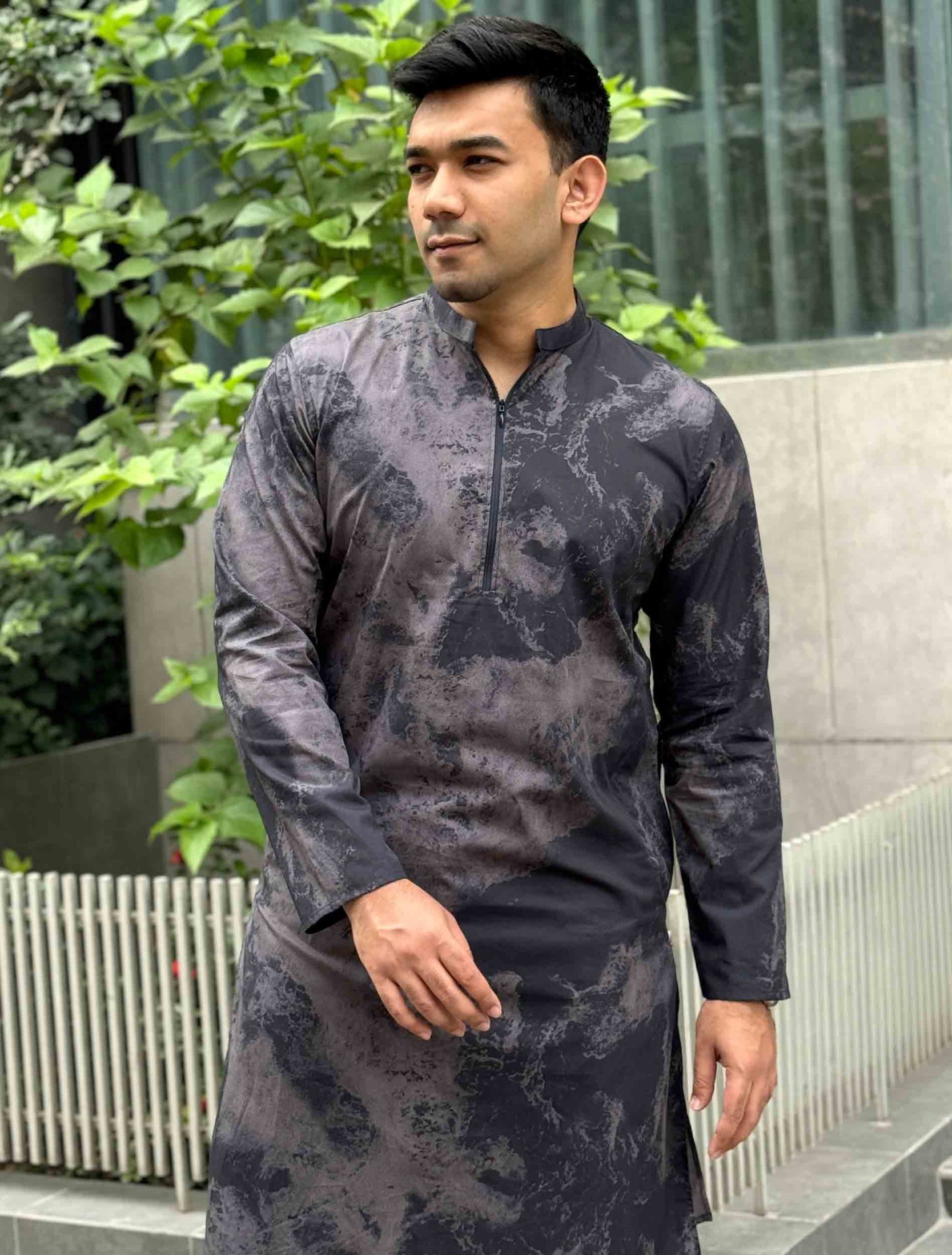 Smoke black zipper design premium cotton panjabi