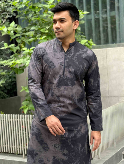 Smoke black zipper design premium cotton panjabi