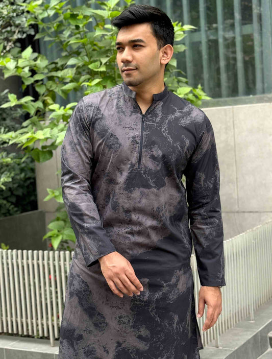 Smoke black zipper design premium cotton panjabi