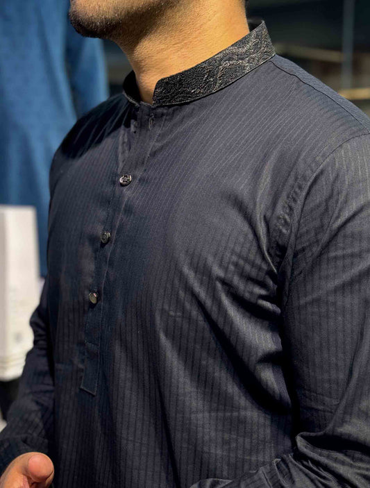 Black Stripe Collar Contrast Premium Panjabi