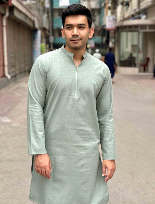 Tea Green zipper design premium cotton panjabi