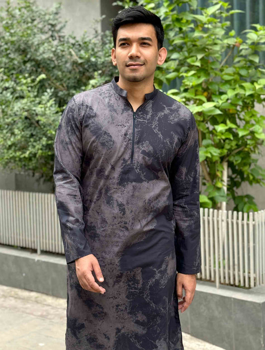 Smoke black zipper design premium cotton panjabi