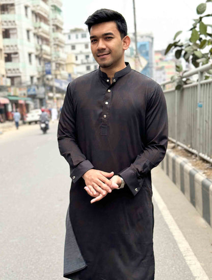 Black dark coffee printed Bamboo silk premium panjabi