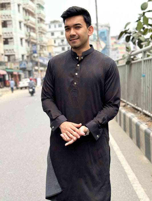 Black dark coffee printed Bamboo silk premium panjabi