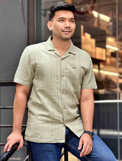 Moss green Texture havana shirt