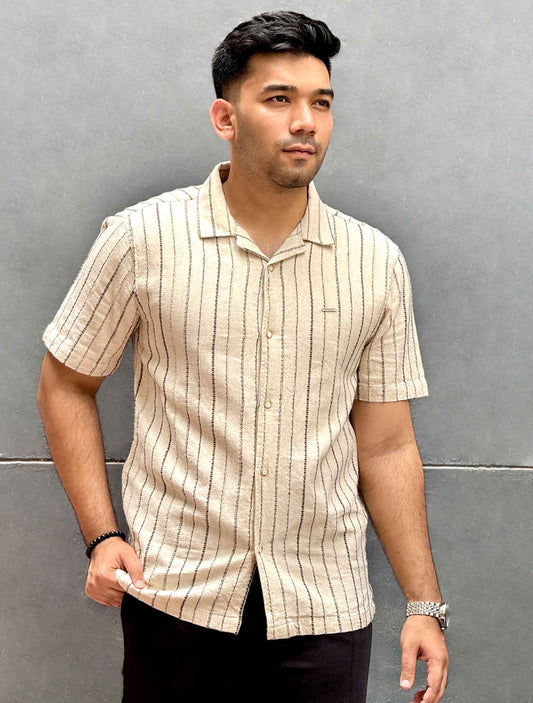 Beige Black stripe texture havana shirt