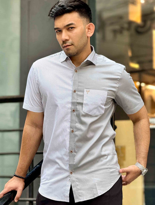 Fossil gray half stripe contrast half sleeve shirt